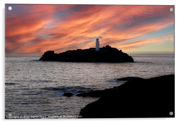 Sunset at Godrevy Lighthouse, St Ives Bay, Cornwal Acrylic by Brian Pierce