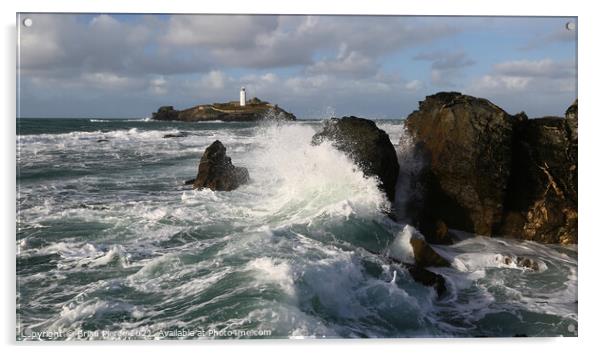 Waves Crashing on Rocks at Godrevy, St Ives Bay Acrylic by Brian Pierce