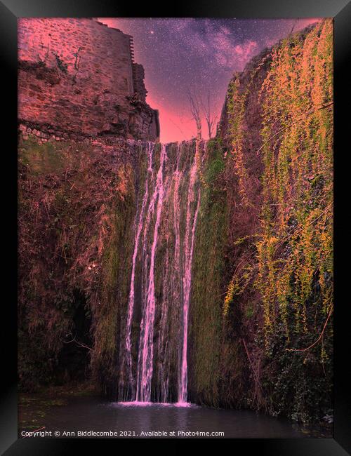A waterfall at Saint-Guilhem-le-Désert Framed Print by Ann Biddlecombe