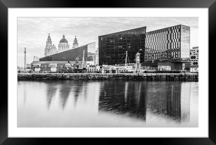 Reflections of the Liverpool skyline in Canning Dock Framed Mounted Print by Jason Wells