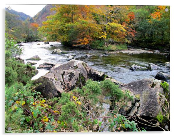 Autumn at Pass of Aberglaslyn in Wales. Acrylic by john hill