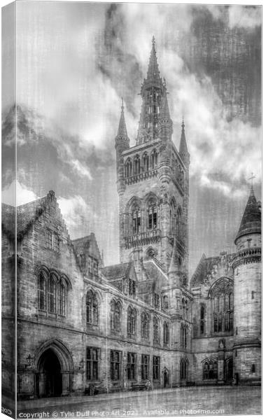 Glasgow University Clock Tower (Monocolour) Canvas Print by Tylie Duff Photo Art
