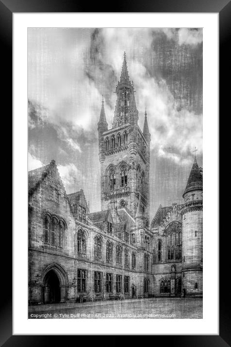 Glasgow University Clock Tower (Monocolour) Framed Mounted Print by Tylie Duff Photo Art