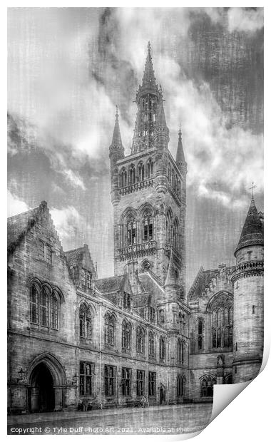 Glasgow University Clock Tower (Monocolour) Print by Tylie Duff Photo Art