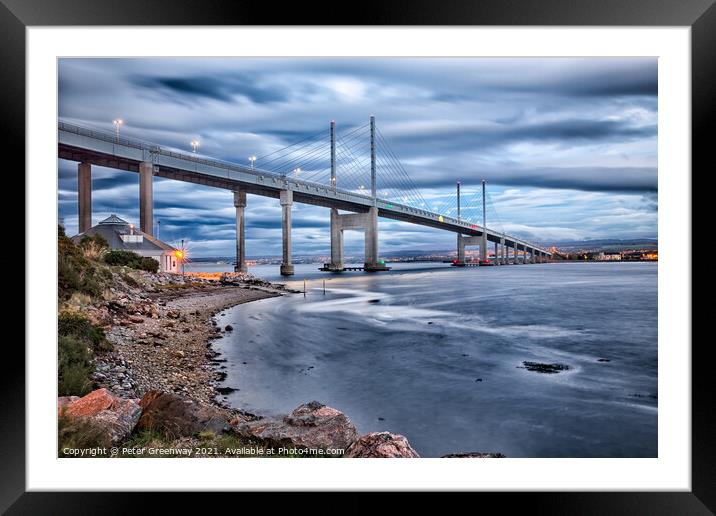 Long Exposure Of Kessock Bridge At Inverness At Su Framed Mounted Print by Peter Greenway