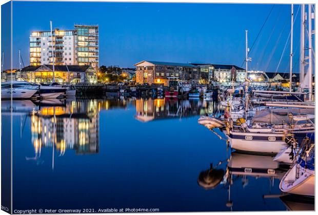 Plymouth Barbican Harbour On A Saturday Night Canvas Print by Peter Greenway