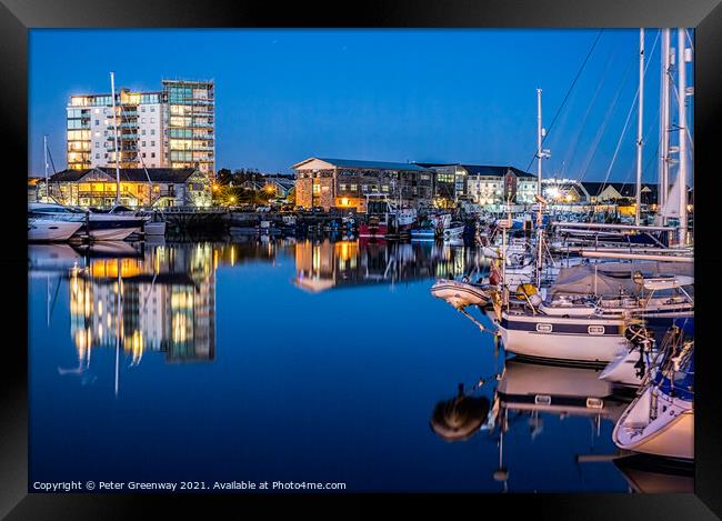 Plymouth Barbican Harbour On A Saturday Night Framed Print by Peter Greenway