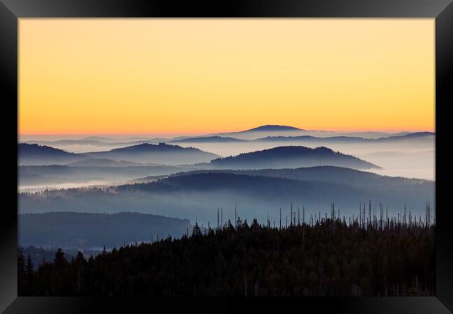 Rolling Hills in the Mist at Sunrise Framed Print by Arterra 