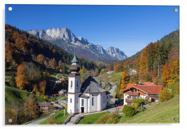 Wallfahrtskirche in Berchtesgaden in Autumn, Bavaria Acrylic by Arterra 