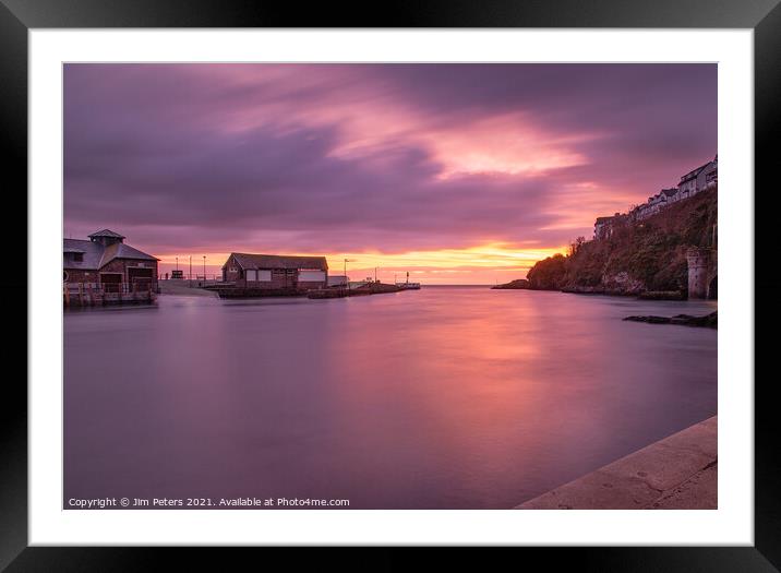 Purple sunrise in Looe Harbour Cornwall Framed Mounted Print by Jim Peters