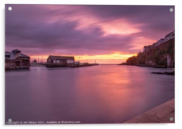 Purple sunrise in Looe Harbour Cornwall Acrylic by Jim Peters