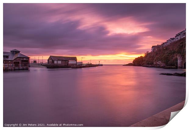 Purple sunrise in Looe Harbour Cornwall Print by Jim Peters