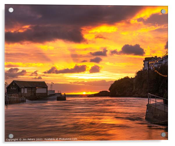 Sunrise in Looe Harbour Cornwall Acrylic by Jim Peters