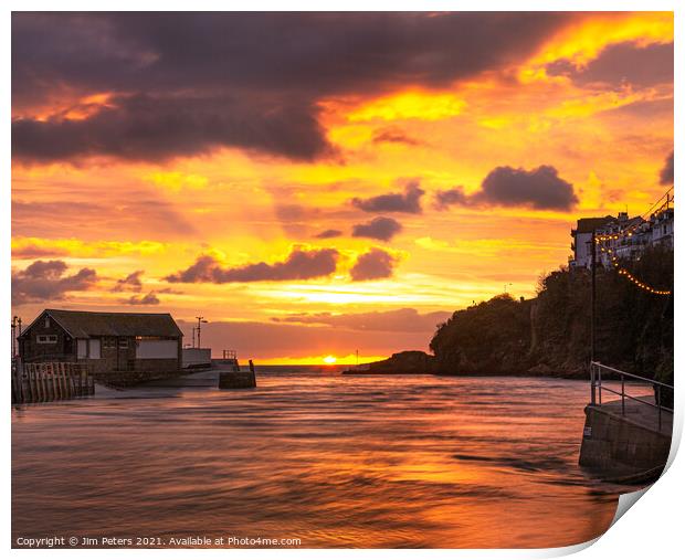 Sunrise in Looe Harbour Cornwall Print by Jim Peters