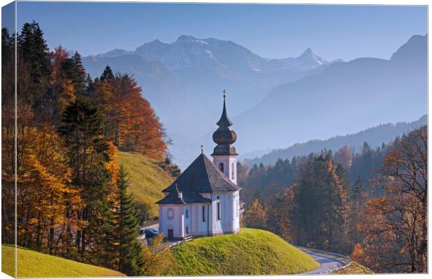 Wallfahrtskirche in the Bavarian Alps in Autumn Canvas Print by Arterra 