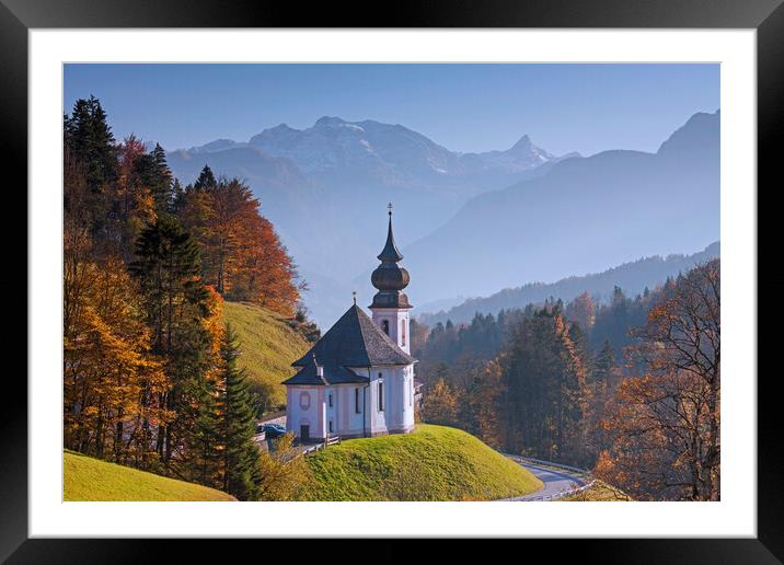 Wallfahrtskirche in the Bavarian Alps in Autumn Framed Mounted Print by Arterra 