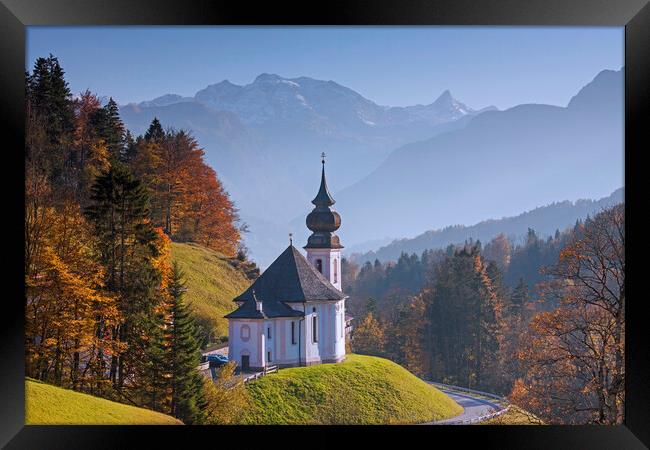 Wallfahrtskirche in the Bavarian Alps in Autumn Framed Print by Arterra 