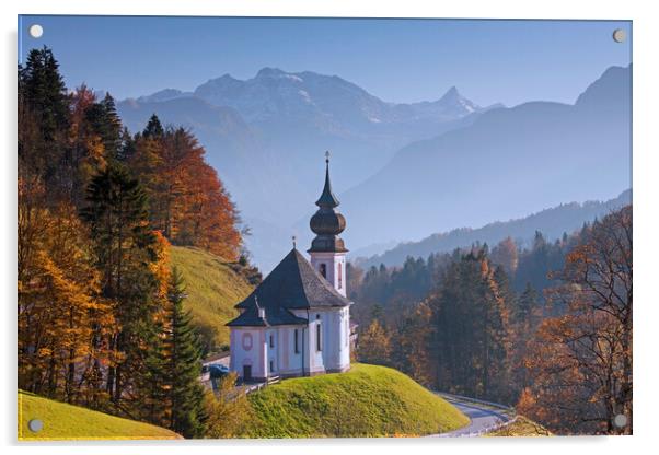 Wallfahrtskirche in the Bavarian Alps in Autumn Acrylic by Arterra 