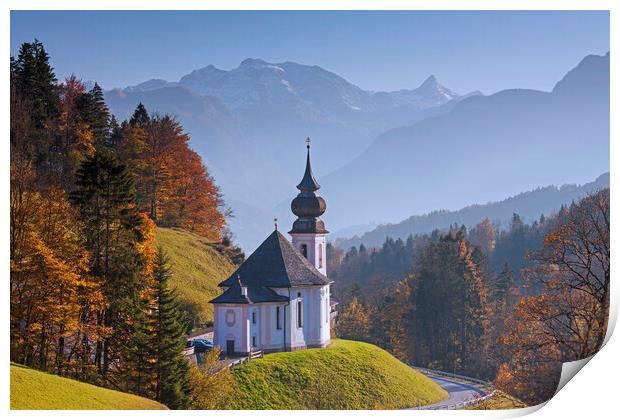 Wallfahrtskirche in the Bavarian Alps in Autumn Print by Arterra 