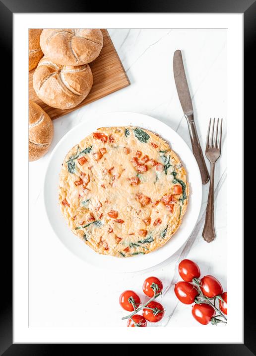 Egg Omelette With Spinach, Tomatoes and Orange Pepper Framed Mounted Print by Radu Bercan