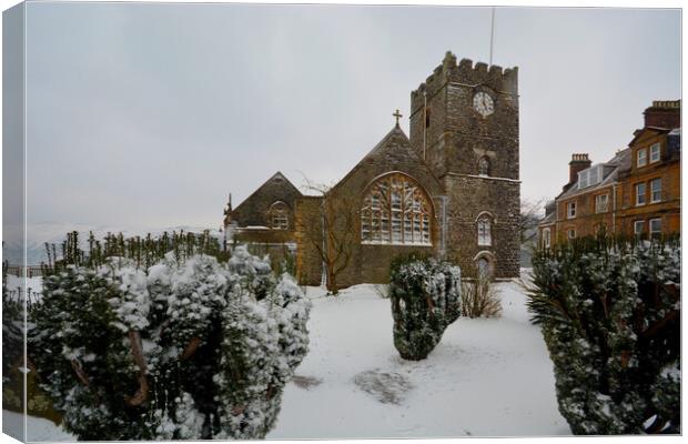 St Mary's Church Lynton in the snow Canvas Print by graham young