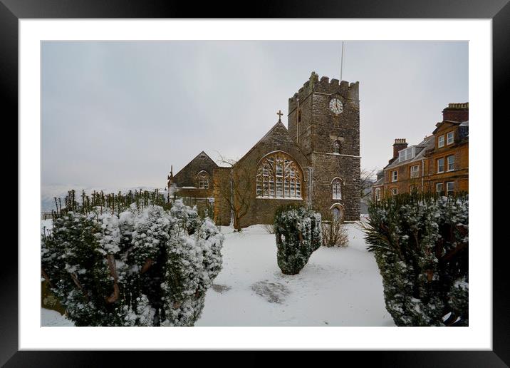St Mary's Church Lynton in the snow Framed Mounted Print by graham young