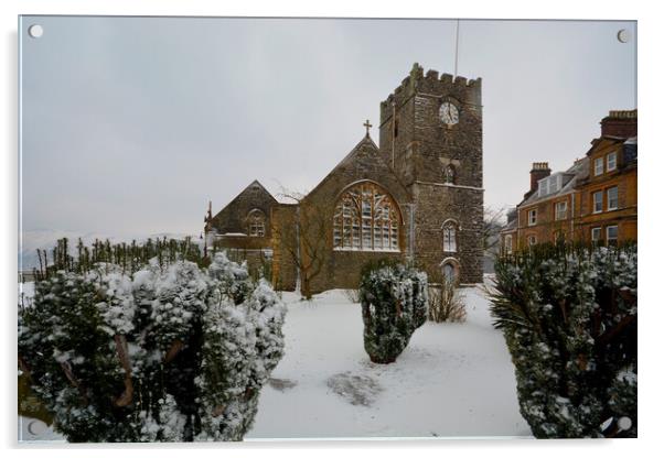 St Mary's Church Lynton in the snow Acrylic by graham young
