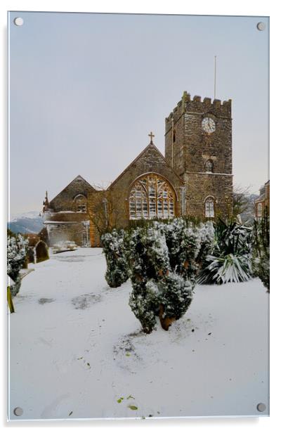 A Winter Wonderland at St Marys Church Lynton Acrylic by graham young