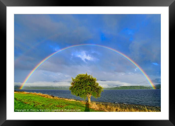 Double rainbow above a tree, Te Anau, New Zealand Framed Mounted Print by Chun Ju Wu
