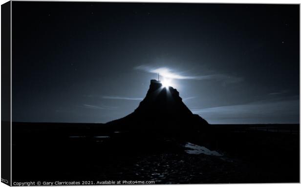 Moon Rising over Lindisfarne Castle Canvas Print by Gary Clarricoates