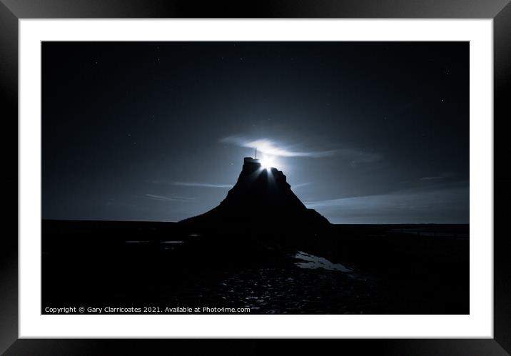 Moon Rising over Lindisfarne Castle Framed Mounted Print by Gary Clarricoates