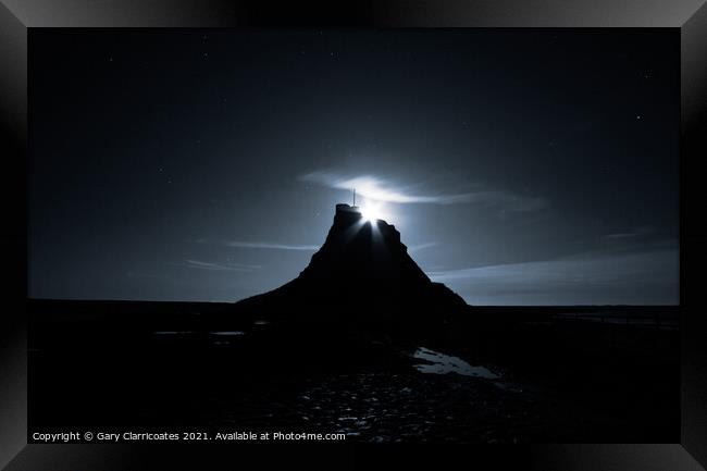 Moon Rising over Lindisfarne Castle Framed Print by Gary Clarricoates