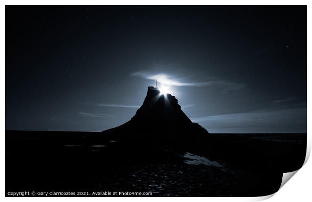 Moon Rising over Lindisfarne Castle Print by Gary Clarricoates