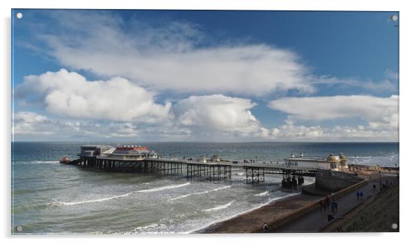 Cromer Pier with lifeboat sun and clouds Acrylic by mark humpage