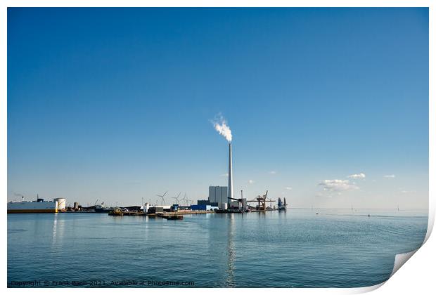 Wind power rigs in Esbjerg harbor. Denmark Print by Frank Bach