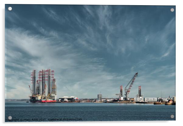 Oil and Wind power rigs in Esbjerg harbor. Denmark Acrylic by Frank Bach
