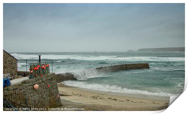 Lands End and Sennen Cornwall storm,cornish seasca Print by kathy white