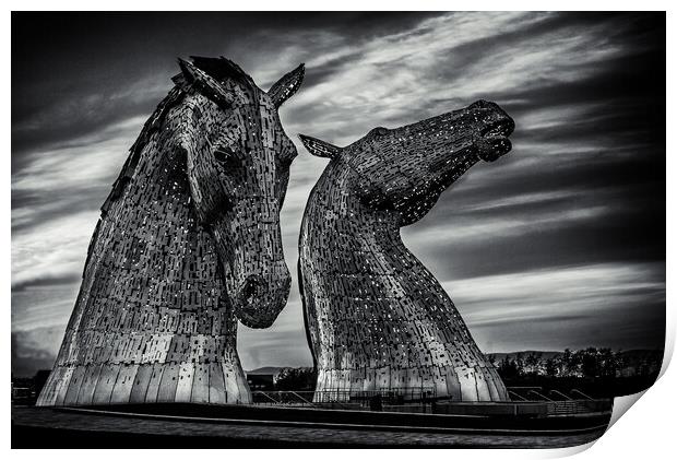The Kelpies in Black and White Print by John Frid
