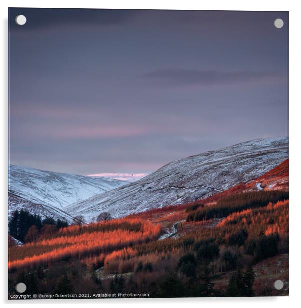 Last light on Finglen in winter Acrylic by George Robertson