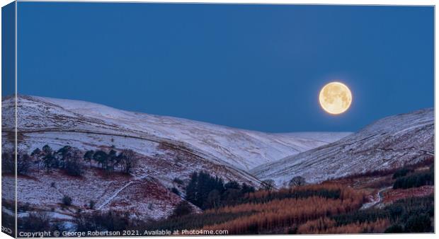 Moon setting over the Campsie Fells in Winter Canvas Print by George Robertson