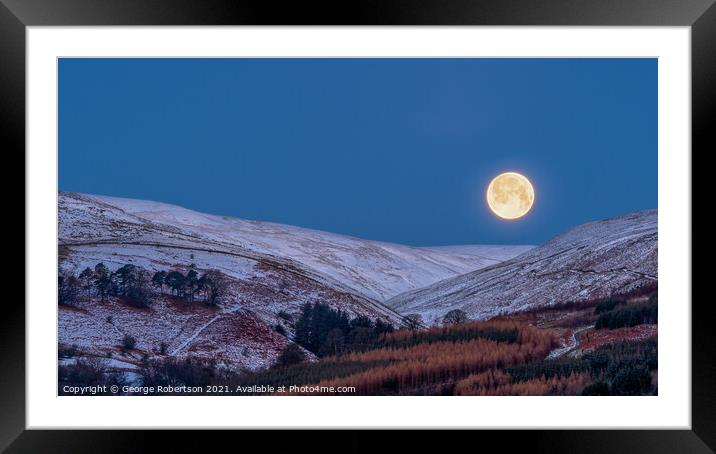 Moon setting over the Campsie Fells in Winter Framed Mounted Print by George Robertson