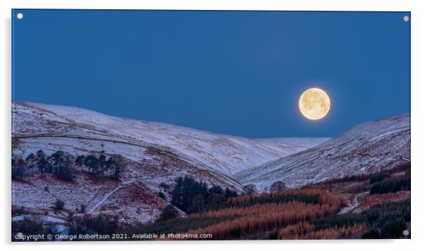 Moon setting over the Campsie Fells in Winter Acrylic by George Robertson