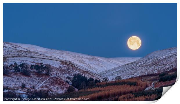 Moon setting over the Campsie Fells in Winter Print by George Robertson