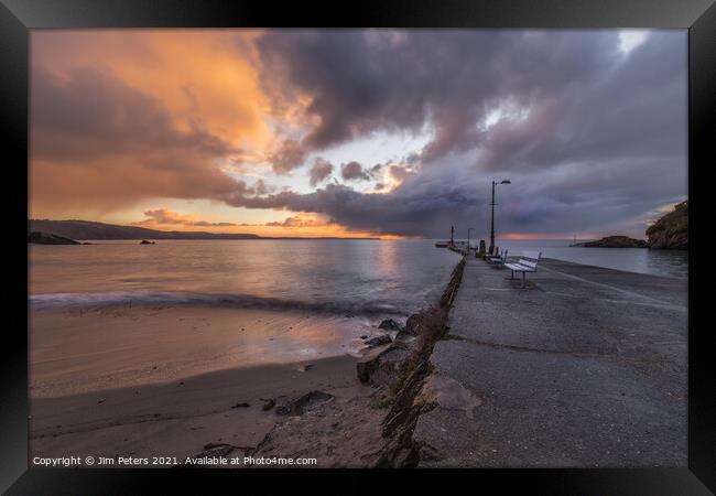 Looe Sunrise with distant rain cloud Framed Print by Jim Peters