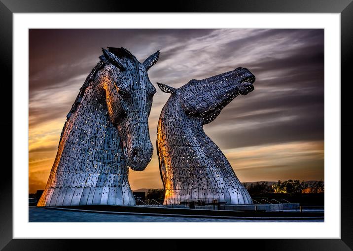 Statues of the Kelpies at Sunset Framed Mounted Print by John Frid
