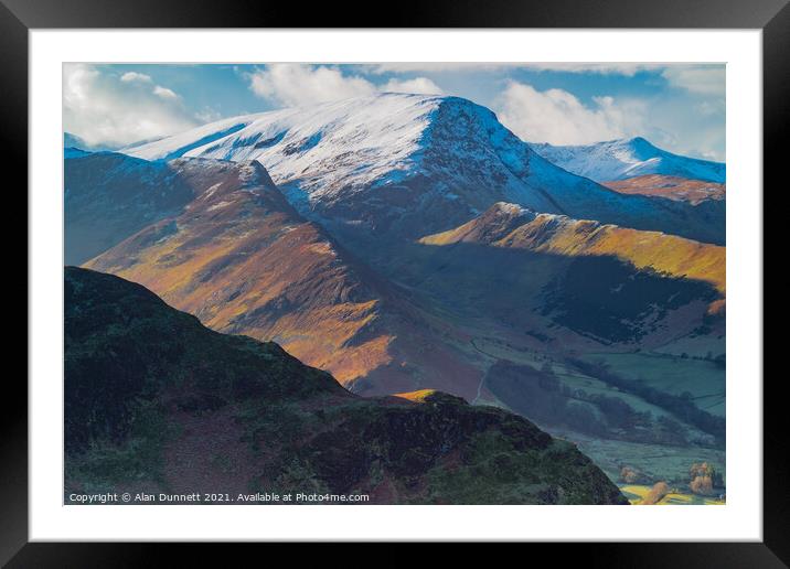From Cat Bells to the winter hills Framed Mounted Print by Alan Dunnett