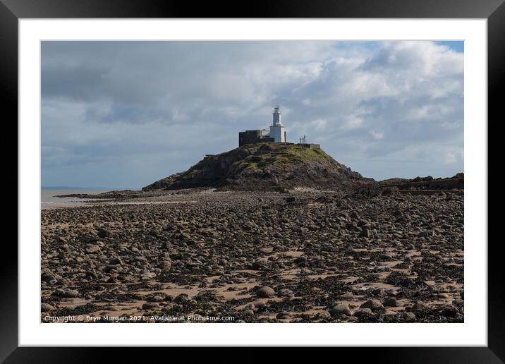 Mumbles lighthouse at low tide Framed Mounted Print by Bryn Morgan