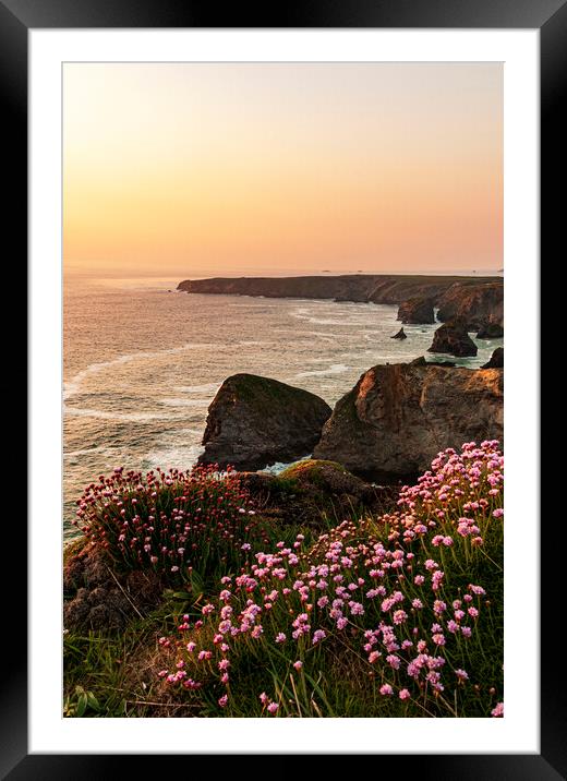 Bedruthan Steps sunset, Cornwall  Framed Mounted Print by Frank Farrell