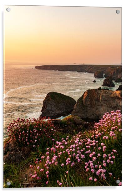Bedruthan Steps sunset, Cornwall  Acrylic by Frank Farrell