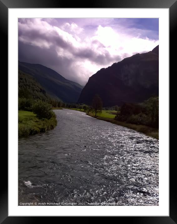 River flowing in  Flam, Norway Framed Mounted Print by Anish Punchayil Sukumaran